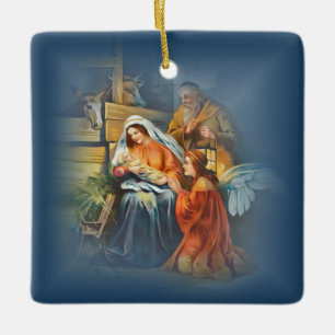 Baby Jesus, Mary & Joseph~The Holy Family~Angel ~ Ceramic Ornament