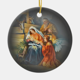 Baby Jesus, Mary & Joseph~The Holy Family~Angel ~  Ceramic Ornament