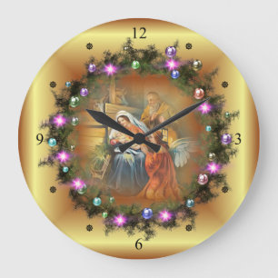 Baby Jesus, Mary & Joseph~The Holy Family~Angel ~  Large Clock