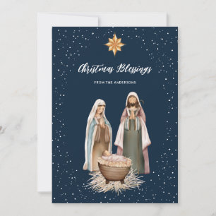 Baby Jesus Nativity Blue Christian Christmas Holiday Card