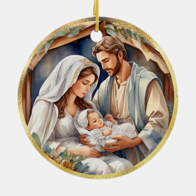 Baby Jesus | Nativity Holiday Card Ceramic Ornament (Back)