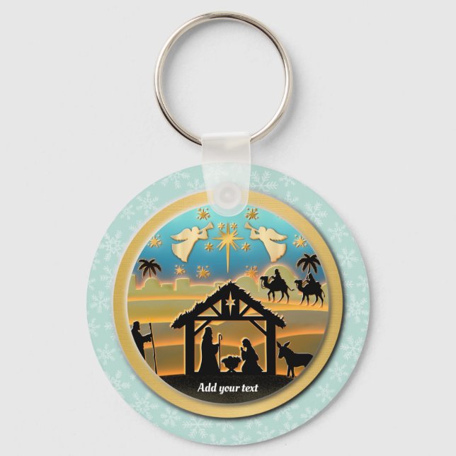 Baby Jesus Nativity Scene, Birth of Jesus Holiday Keychain (Front)