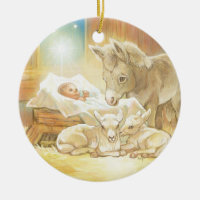 Baby Jesus Nativity with Lambs and Donkey