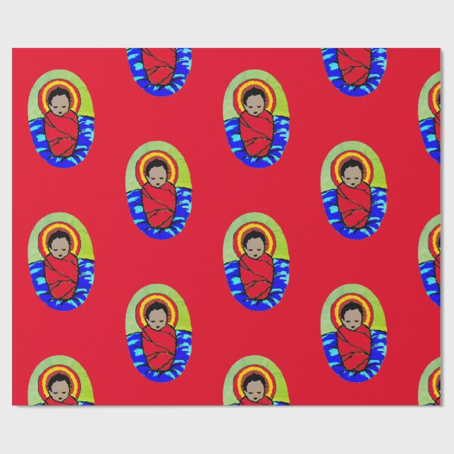 BABY JESUS ON RED CHRISTMAS Wrapping Paper (Flat)
