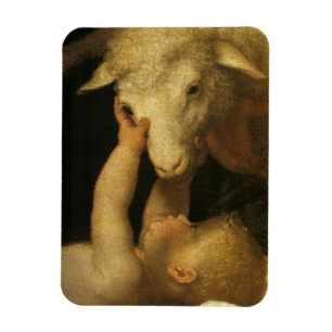 baby jesus touches lamb (2) magnet