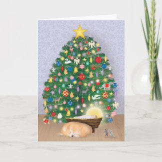 Baby Jesus with corgi and Christmas tree card