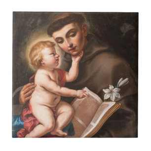 Baby Jesus With St. Anthony Of Padua Tile