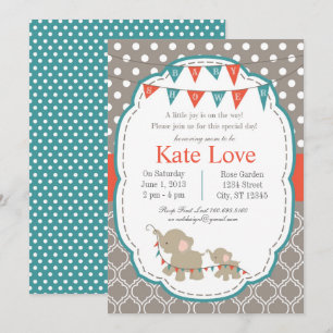 Baby Joy Elephant Shower Invitation - Orange/Turqu