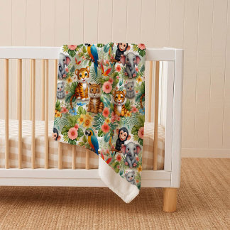 Baby Jungle Animals Tropical Cozy Sherpa Blanket