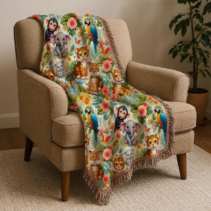 Baby Jungle Animals Tropical Kids Throw Blanket