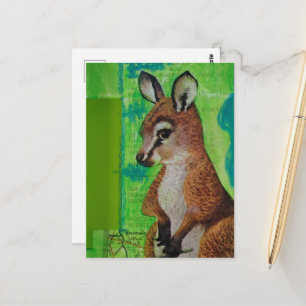 Baby Kangaroo in Junk Journal Mixed Media Collage Postcard