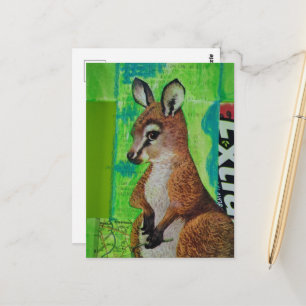 Baby Kangaroo Mixed Media Collage Postcard