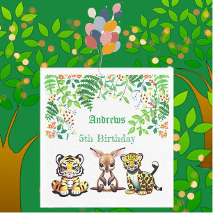 Baby Kangaroo Tiger Leopard Jungle Greenery Forest Napkin