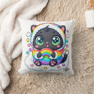 Baby Kat Lym Cute Rainbow Cat Throw Pillow
