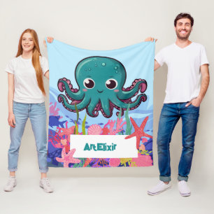 Baby Kawaii Blue Octopus Fleece Blanket