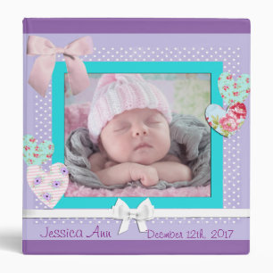 Baby Keepsake Binder Scrapbook Purple and Aqua