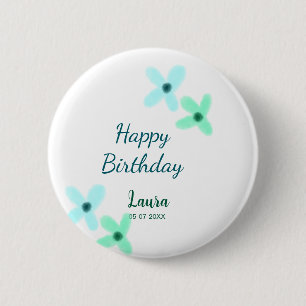 Baby kids 1st birthday add name blue green pastel 2 inch round button