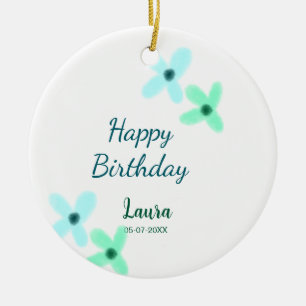 Baby kids 1st birthday add name blue green pastel  ceramic ornament