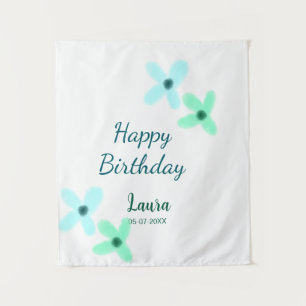 Baby kids 1st birthday add name blue green pastel  tapestry