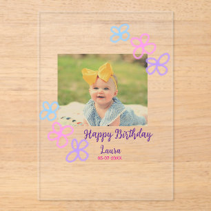 Baby kids 1st birthday add name date add photo acrylic invitations