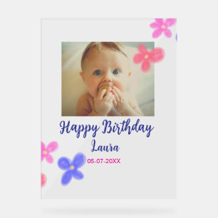 Baby kids 1st birthday add name date add photo acrylic sign