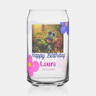 Baby kids 1st birthday add name date add photo can glass