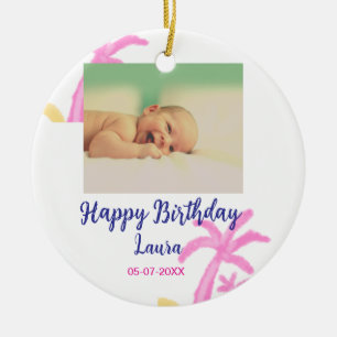 Baby kids 1st birthday add name date add photo ceramic ornament