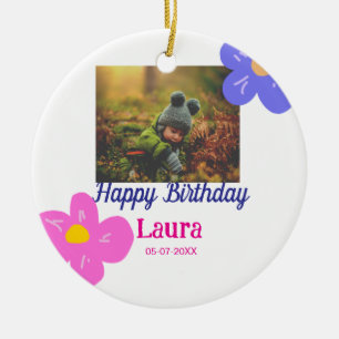 Baby kids 1st birthday add name date add photo ceramic ornament
