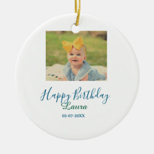 Baby kids 1st birthday add name date add photo ceramic ornament
