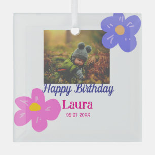 Baby kids 1st birthday add name date add photo glass ornament