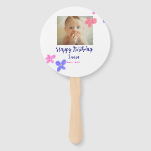 Baby kids 1st birthday add name date add photo hand fan