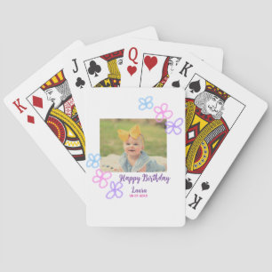 Baby kids 1st birthday add name date add photo playing cards
