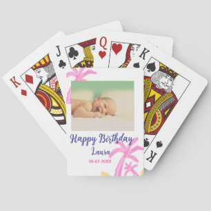 Baby kids 1st birthday add name date add photo playing cards