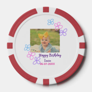 Baby kids 1st birthday add name date add photo poker chips