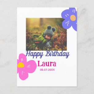 Baby kids 1st birthday add name date add photo postcard