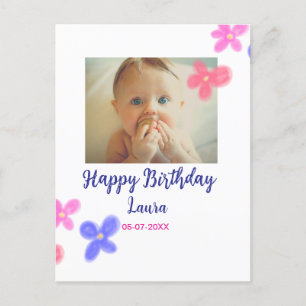 Baby kids 1st birthday add name date add photo postcard