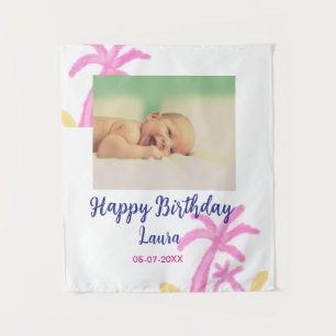 Baby kids 1st birthday add name date add photo tapestry