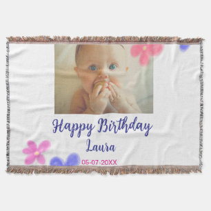 Baby kids 1st birthday add name date add photo throw blanket