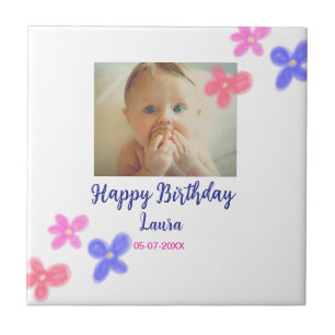 Baby kids 1st birthday add name date add photo tile