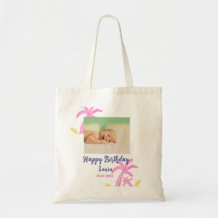 Baby kids 1st birthday add name date add photo tote bag