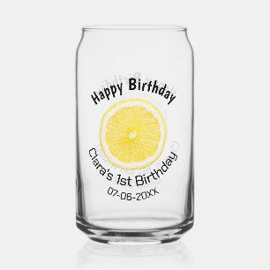 Baby kids 1st birthday lemon slice add name date m can glass