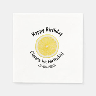 Baby kids 1st birthday lemon slice add name date m napkin