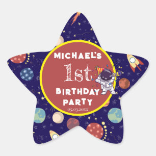 Baby Kids Astronaut Space Any Age Birthday Party Star Sticker