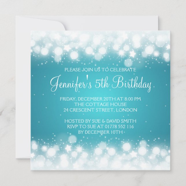 Baby / Kids Birthday Magic Sparkle Turquoise Invitation (Front)