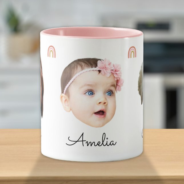 Baby Kids Family Face 3 Photos Rainbow Boho Mug (Creator Uploaded)