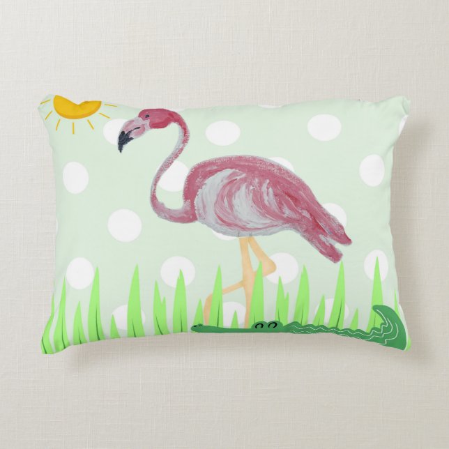 Baby Kids Flamingo Alligator Lumbar Accent Pillow (Front)