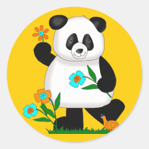 Baby Kids Panda With Flowers 2 Classic Round Sticker