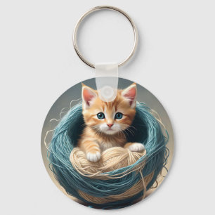 Baby Kitten In A Ball Of Wool, Keychain