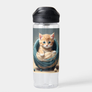 Baby Kitten In A Ball Of Wool, Water Bottle