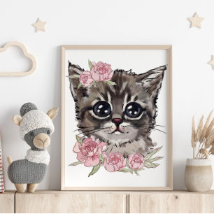 Baby Kitten Rose Personalized Poster Wall Print